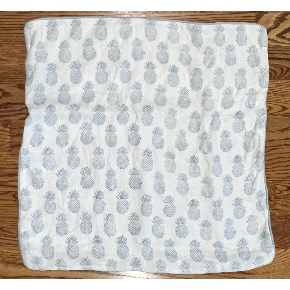 Serena & Lily Isla Printed Pillow Cover Pineapples Blue White Linen (24” SQ)